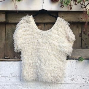 Fun frilly white scoop neck shirt